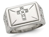 Men's Stainless Steel 1/20 Carat (ctw) Diamond Cross Textured Rings